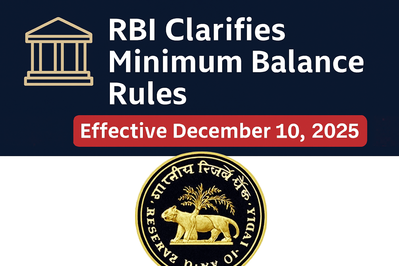 रिझर्व्ह बँक ऑफ इंडिया (RBI) ने Basic Savings Bank Deposit (BSBD) Account व किमान शिल्लक नियमांबाबत सुधारित परिपत्रक RBI/2025-26/107 DOR.MCS.REC.No.314/01-01-036/2025-26 दिनांक 4 डिसेंबर 2025 रोजी जारी केले आहे. हे नियम 10 डिसेंबर 2025 पासून लागू होतील.
